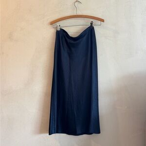 Vince Navy Blue Satin Midi Skirt